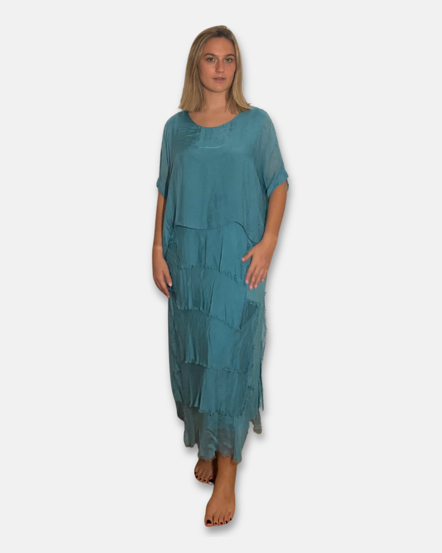 Vestido Turquesa Seda Italiana