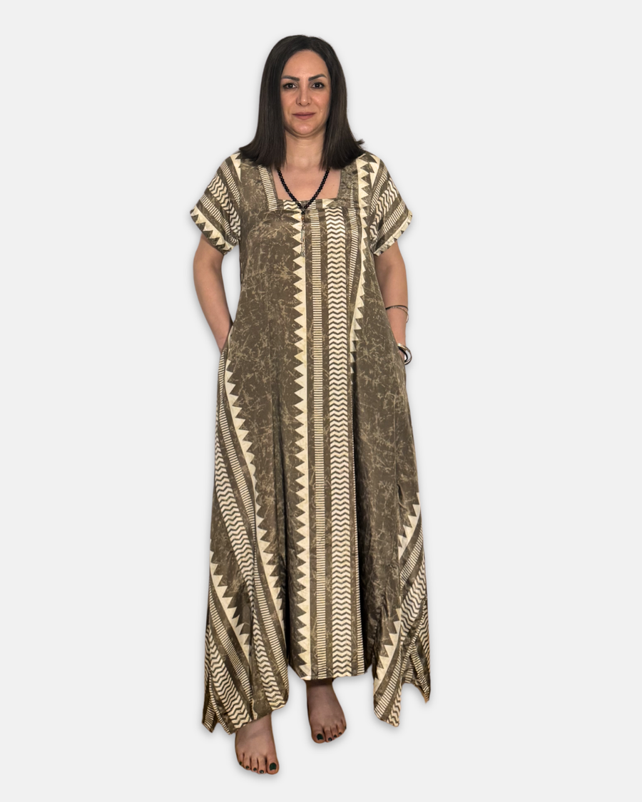 Vestido Boho Cuello Cuadrado Poliseda Indio